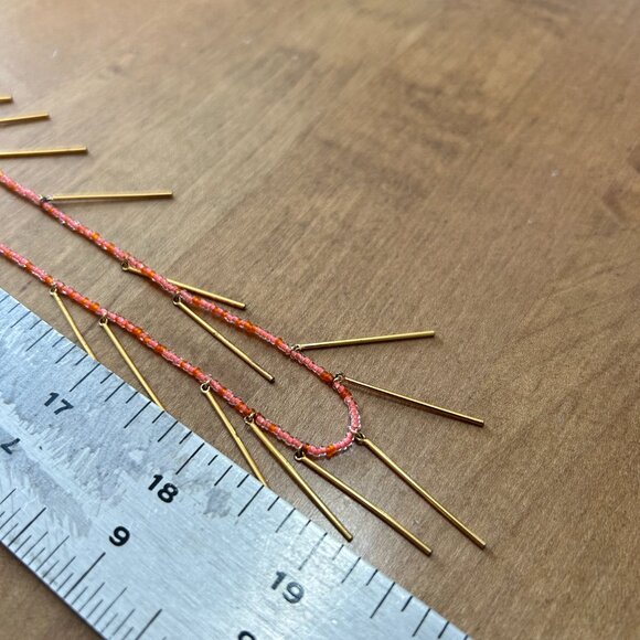 gorjana Orange Beaded Long Necklace with Gold Fringe Bars Fiesta Fun MSRP $68 - Picture 6 of 6